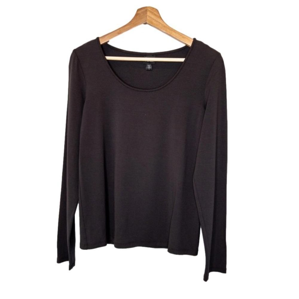 Eileen Fisher Womens Size Small Dark Gray Scoop Neck Long Sleeve Shirt Minimal